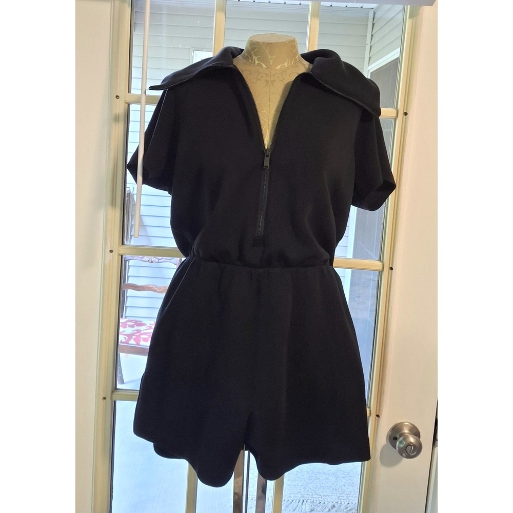 SPANX Black Short-Sleeve Essentials Romper Pockets Elastic Waist Zip Closure XL